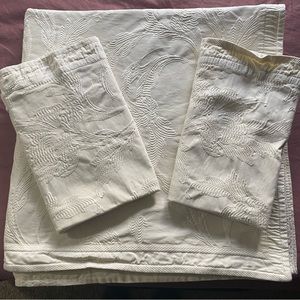 Anichini Elegant White Embroidered Coverlet & European Square pillowcases Set